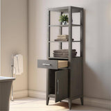 Vanity Art 21 in. W x 17 in. D x 72 in. H Brown MDF Floor Standing Linen Cabinet with Soft Close Door in Driftwood Gray/BN