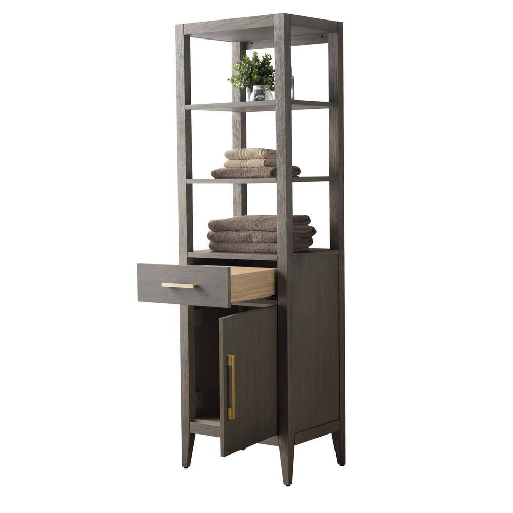 Vanity Art 21 in. W x 17 in. D x 72 in. H Brown MDF Floor Standing Linen Cabinet with Soft Close Door in Driftwood Gray/GB