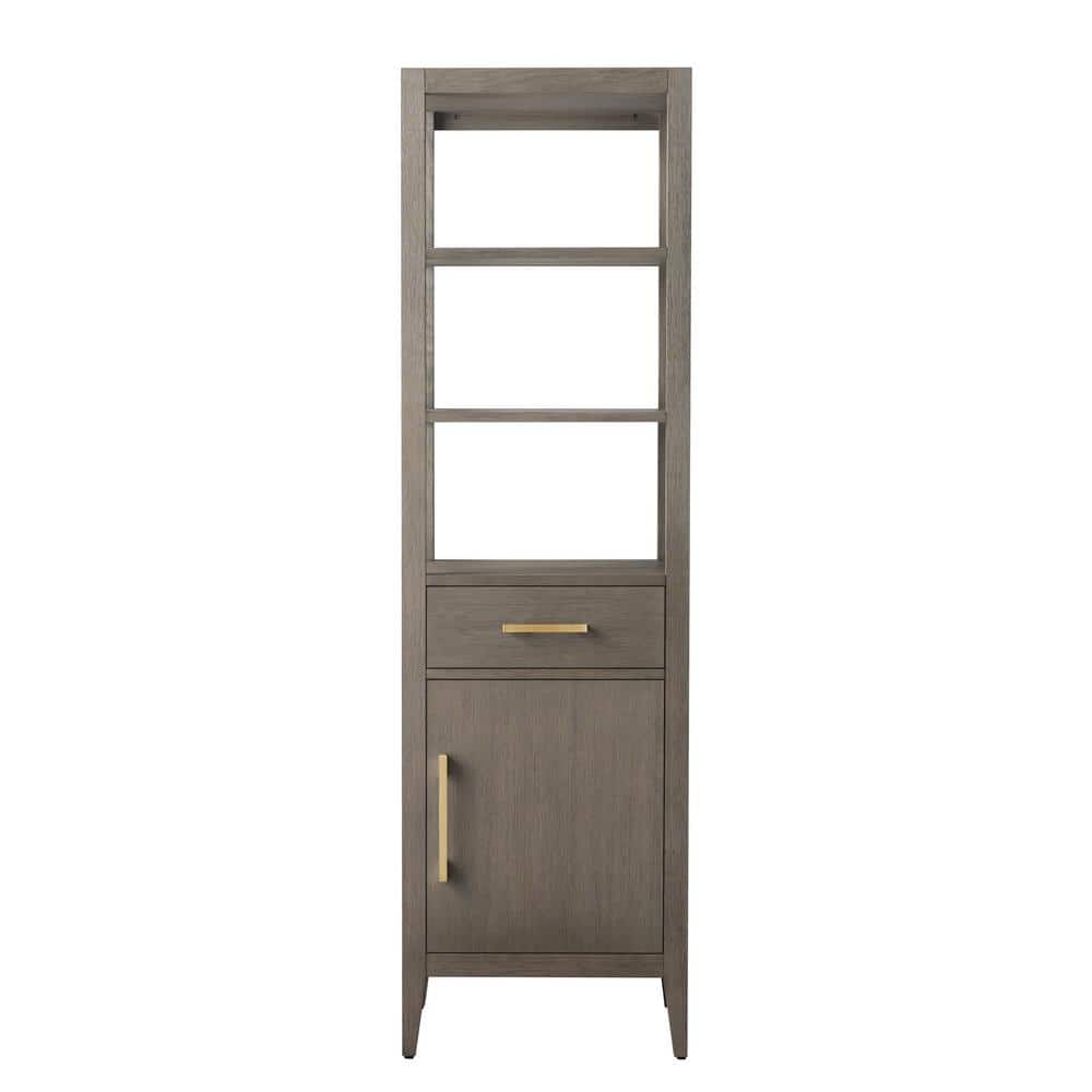 Vanity Art 21 in. W x 17 in. D x 72 in. H Brown MDF Floor Standing Linen Cabinet with Soft Close Door in Driftwood Gray/GB