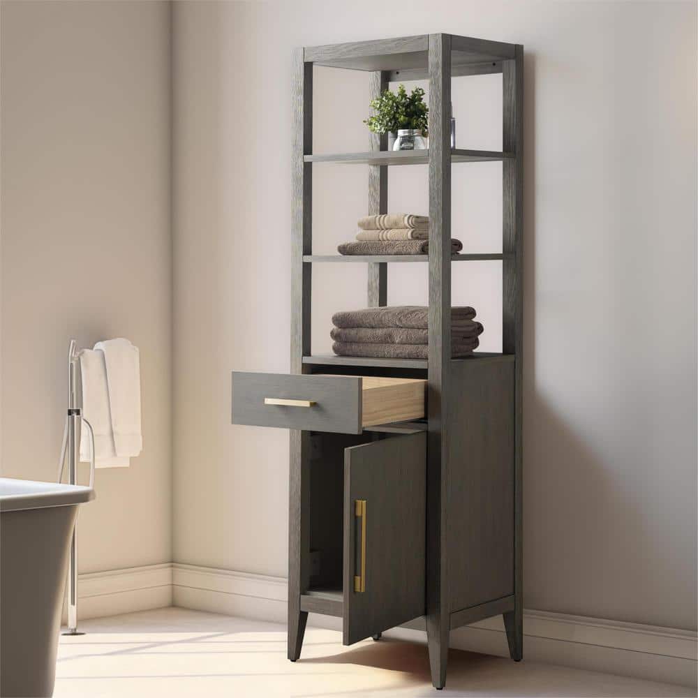 Vanity Art 21 in. W x 17 in. D x 72 in. H Brown MDF Floor Standing Linen Cabinet with Soft Close Door in Driftwood Gray/GB