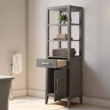 Vanity Art 21 in. W x 17 in. D x 72 in. H Brown MDF Floor Standing Linen Cabinet with Soft Close Door in Driftwood Gray/GB
