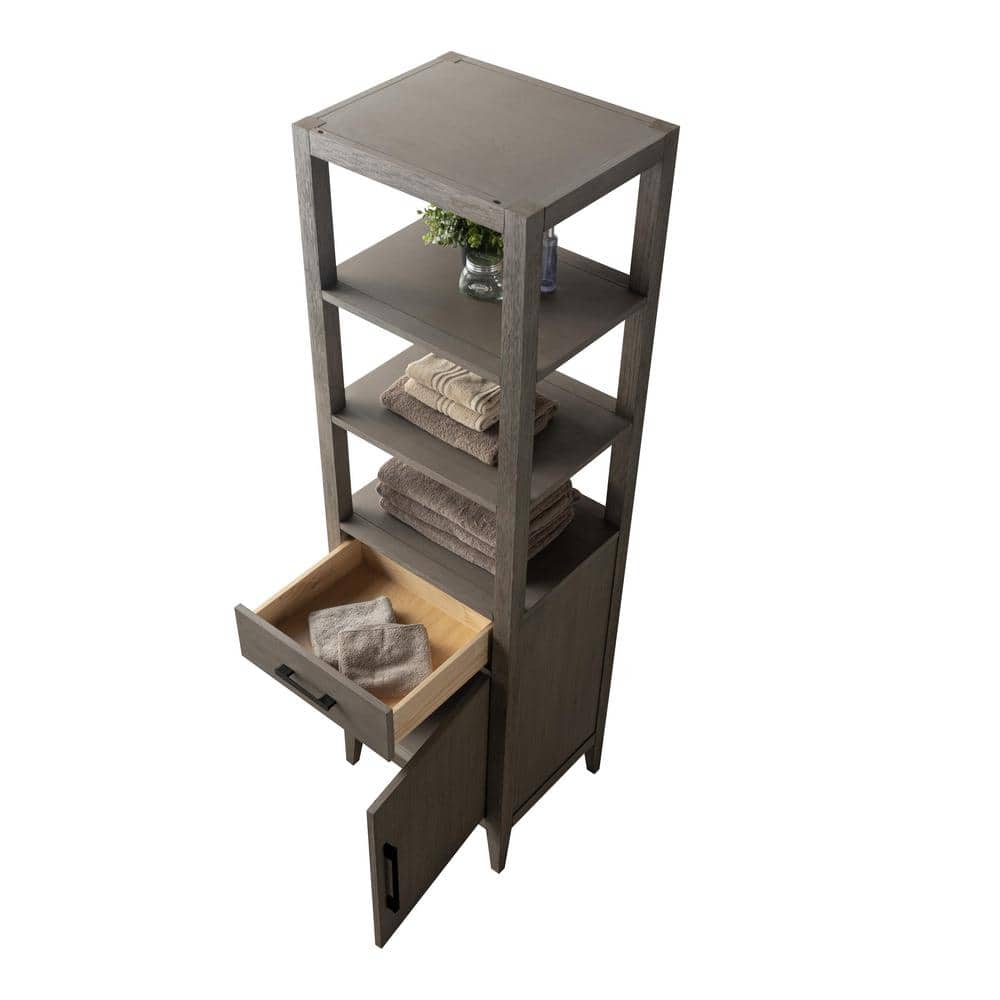 Vanity Art 21 in. W x 17 in. D x 72 in. H Brown MDF Floor Standing Linen Cabinet with Soft Close Door in Driftwood Gray/MB