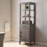 Vanity Art 21 in. W x 17 in. D x 72 in. H Brown MDF Floor Standing Linen Cabinet with Soft Close Door in Driftwood Gray/MB