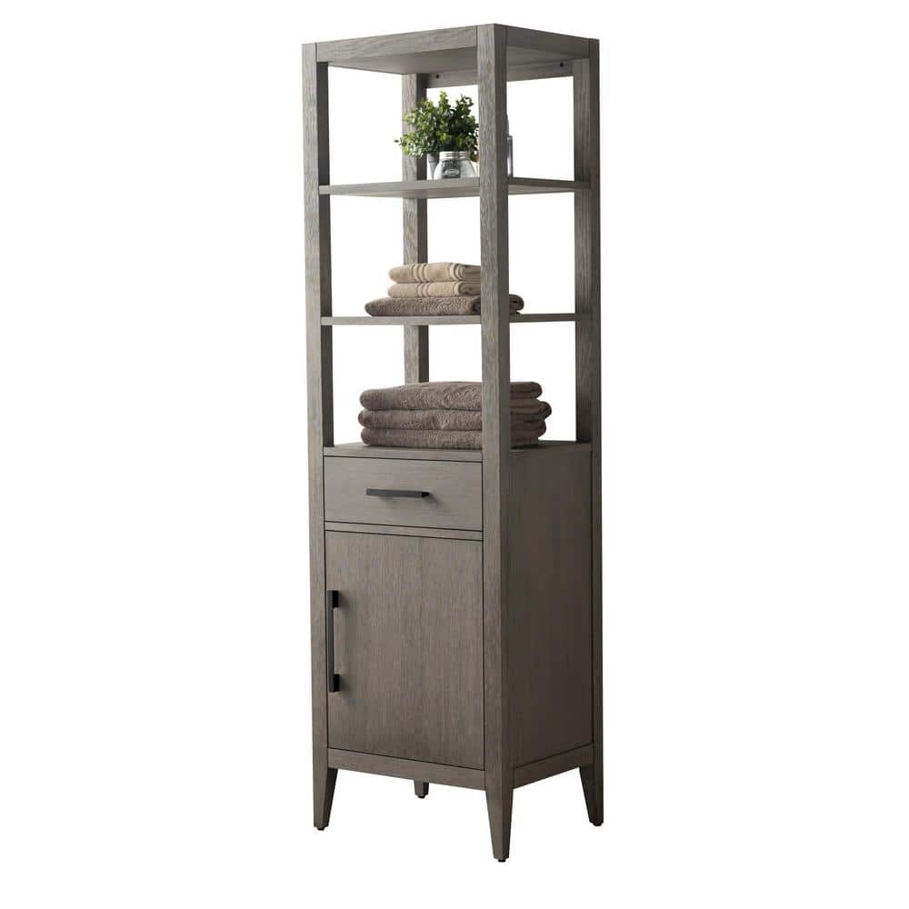Vanity Art 21 in. W x 17 in. D x 72 in. H Brown MDF Floor Standing Linen Cabinet with Soft Close Door in Driftwood Gray/MB
