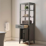 Vanity Art 21 in. W x 17 in. D x 72 in. H Brown MDF Floor Standing Linen Cabinet with Soft Close Door in Driftwood Gray/MB