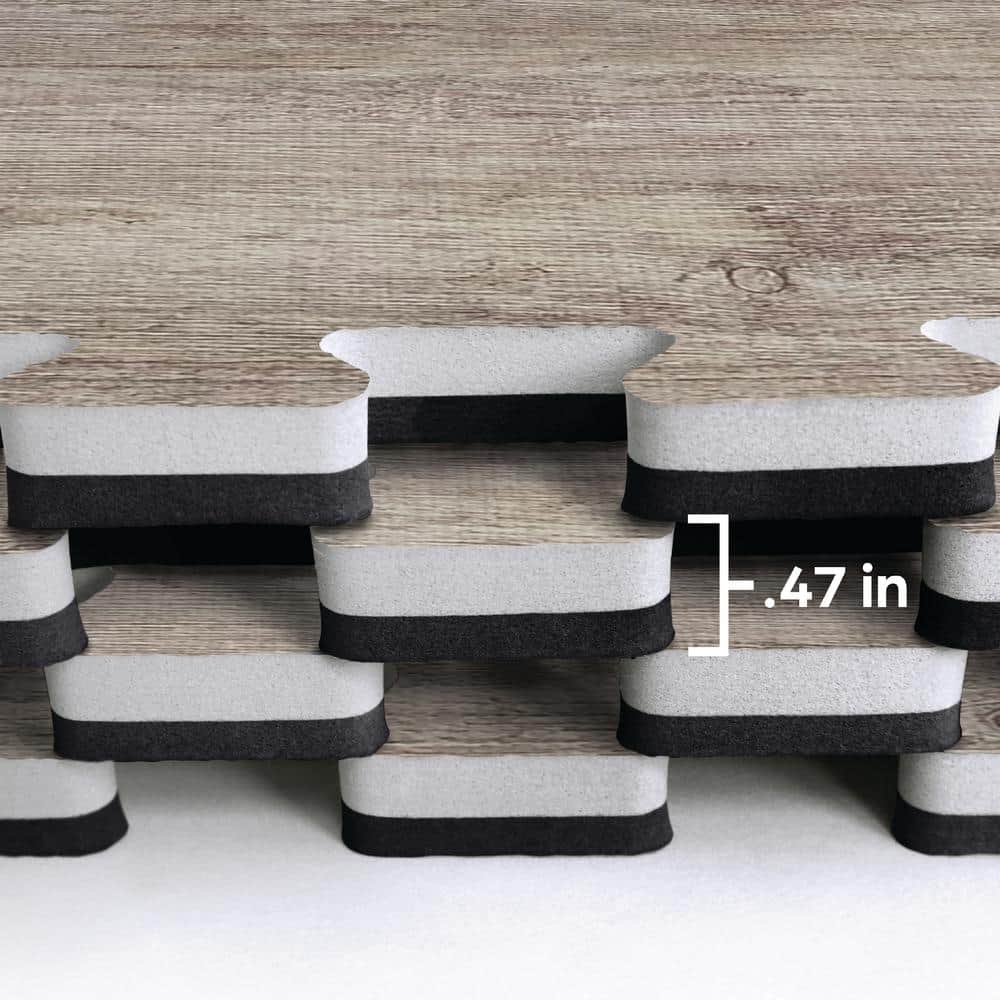 Norsk Reversible Driftwood/Black Faux Wood 24 in. x 24 in. x 0.47 in. Foam Mats (4-Pack)
