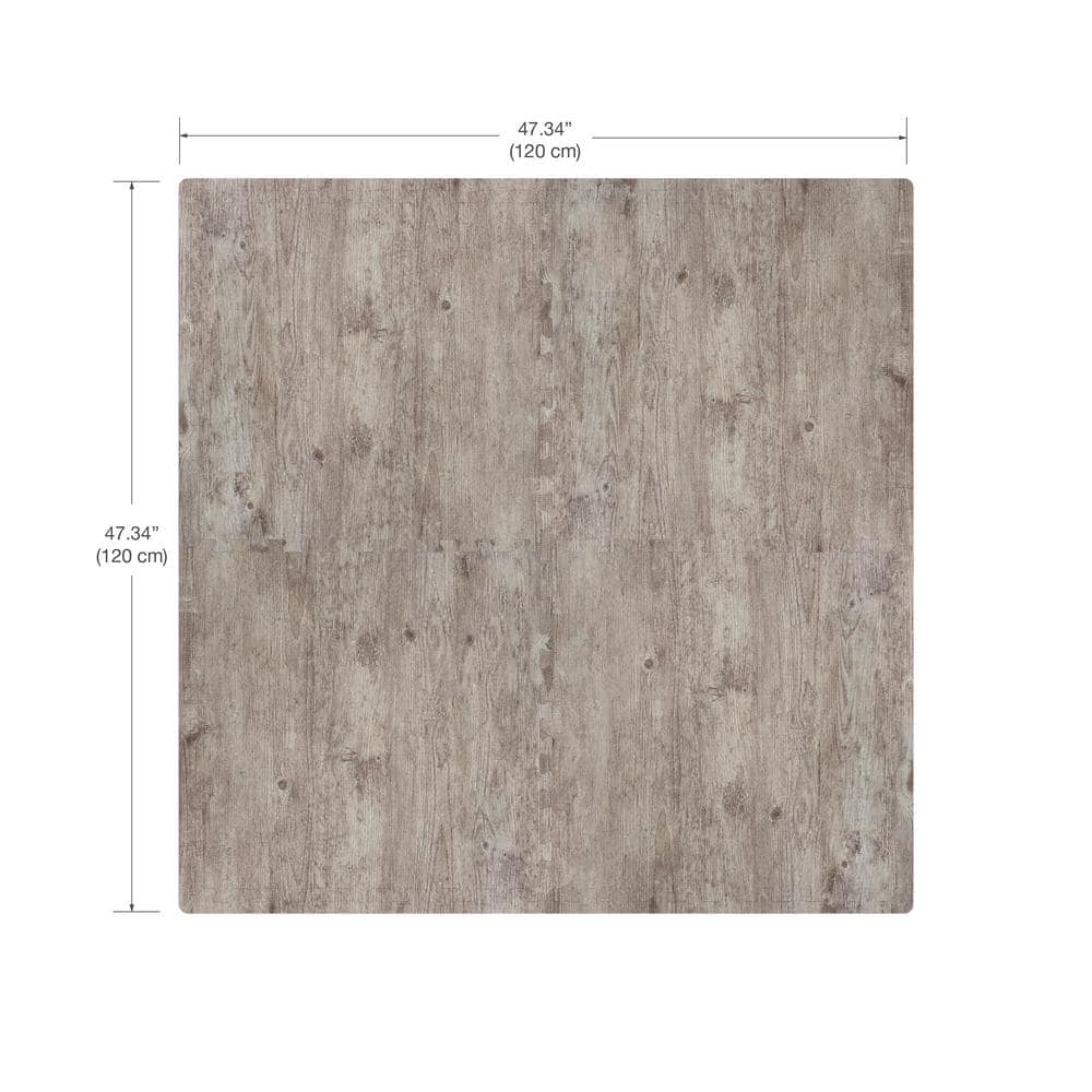 Norsk Reversible Driftwood/Black Faux Wood 24 in. x 24 in. x 0.47 in. Foam Mats (4-Pack)