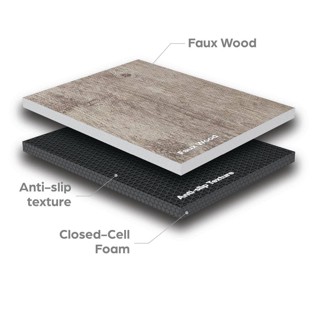 Norsk Reversible Driftwood/Black Faux Wood 24 in. x 24 in. x 0.47 in. Foam Mats (4-Pack)