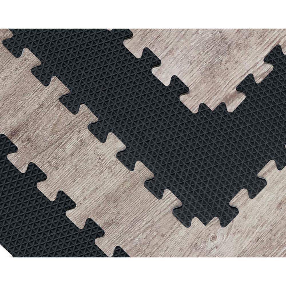 Norsk Reversible Driftwood/Black Faux Wood 24 in. x 24 in. x 0.47 in. Foam Mats (4-Pack)