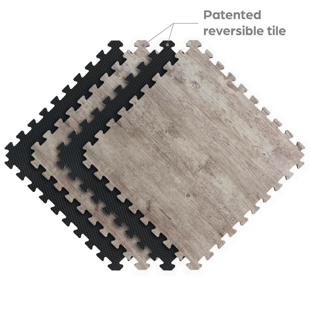 Norsk Reversible Driftwood/Black Faux Wood 24 in. x 24 in. x 0.47 in. Foam Mats (4-Pack)