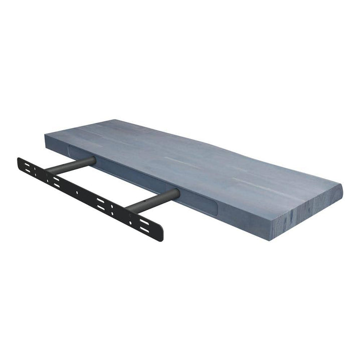 Interbuild Solid 2.3 ft. L x 10 in. D x 1.5 in. T, Acacia Butcher Block Countertop Floating Wall Shelf, Dusk Grey with Live Edge