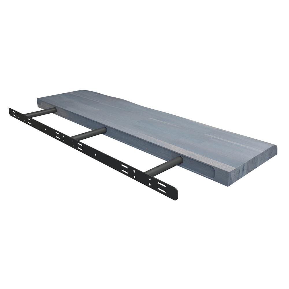 Interbuild Solid 2.9 ft. L x 10 in. D x 1.5 in. T, Acacia Butcher Block Countertop Floating Wall Shelf, Dusk Grey with Live Edge