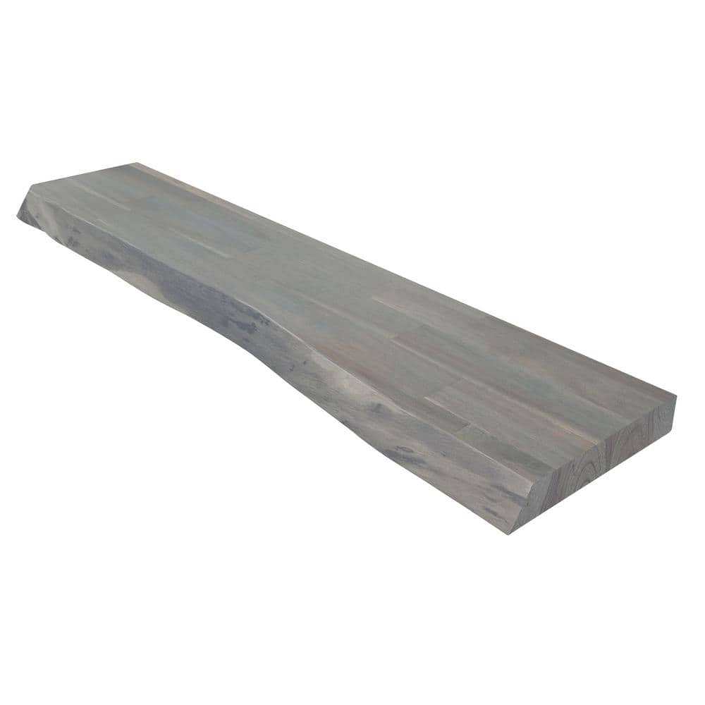 Interbuild Solid 2.9 ft. L x 10 in. D x 1.5 in. T, Acacia Butcher Block Countertop Floating Wall Shelf, Dusk Grey with Live Edge