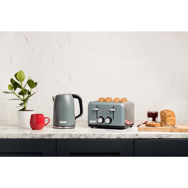 Perth 1500W 4-Slice Wide Slot Slate Grey Toaster with Removable Crumb Tray and Adjustable Settings