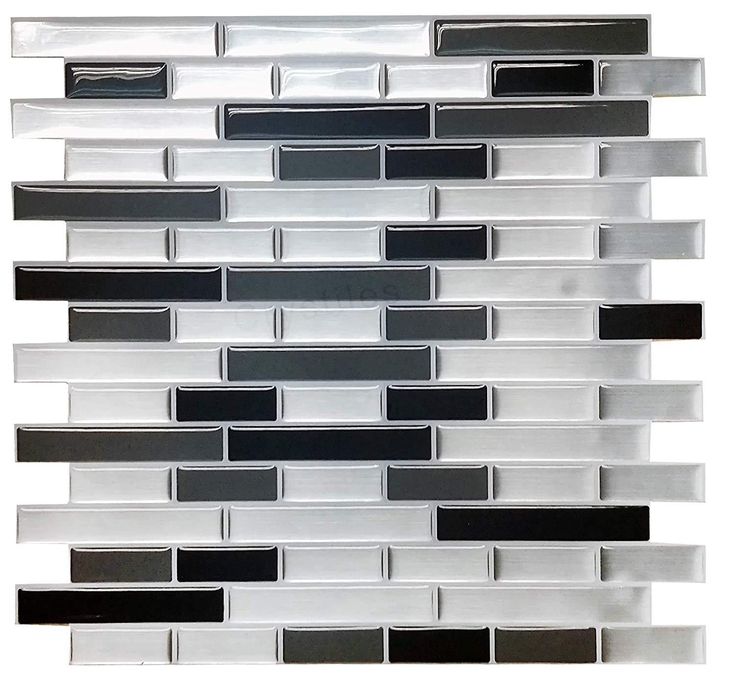 Crystiles Black, Deep Grey and Brushed Silver 12 in. x 12 in. Peel and Stick Vinyl Wall Tile Backsplash, 
