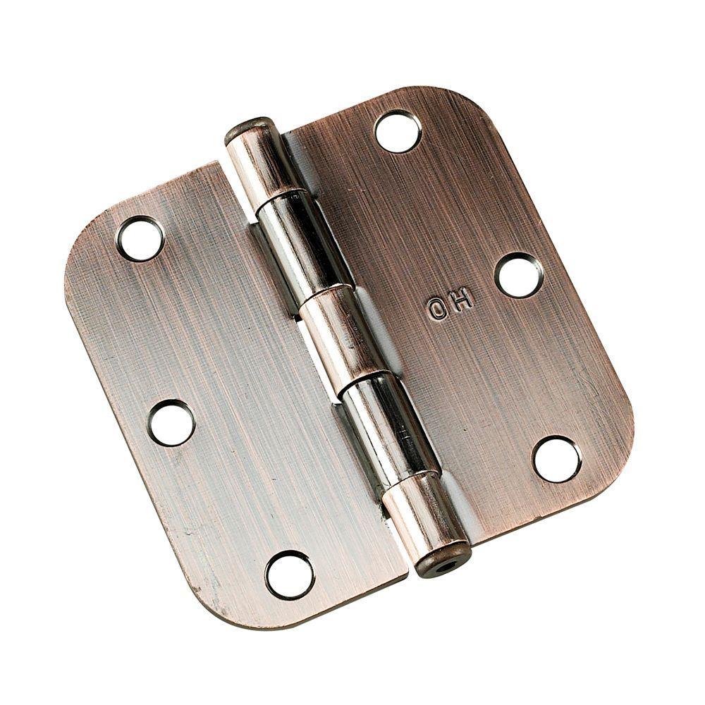 (2-Pack) 3-1/2 in. x 3-1/2 in. Antique Brass Full Mortise Butt Hinge with 5/8 in. Radius - Super Arbor