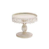 10 in. W x 9 in. H Round Whitewashed and Rust Brown Cake Stand with Cutout Bunting Overhang