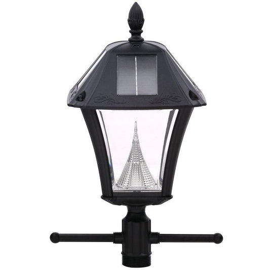 Baytown II 9.75 in. Black Integrated LED Outdoor Resin Solar Post Light and Lamp Post with EZ-Anchor Base