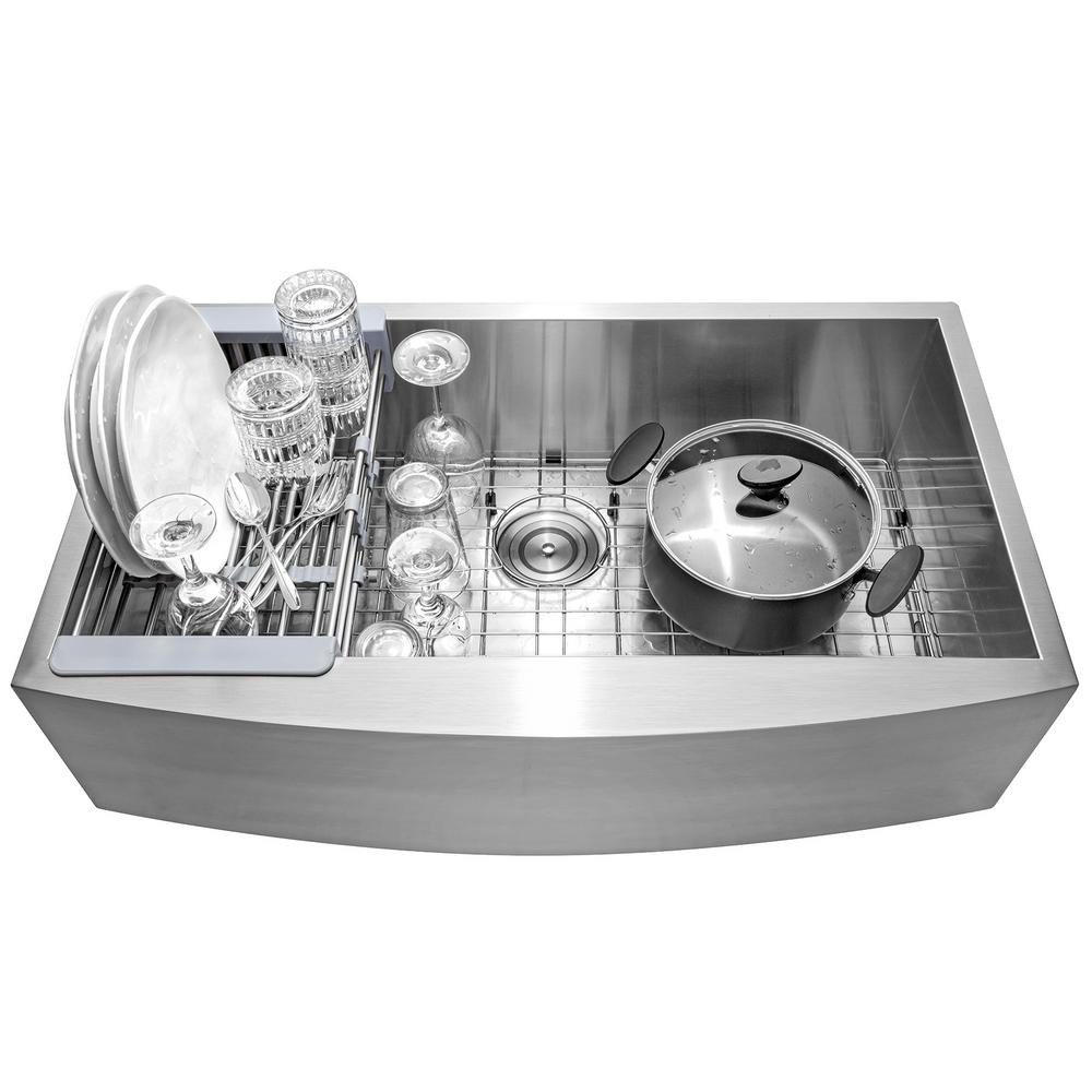Handcrafted All-in-One Farmhouse Apron Front Stainless Steel 33 in. x 20 in. x 9 in. Single Bowl Kitchen Sink - Super Arbor