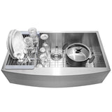 Handcrafted All-in-One Farmhouse Apron Front Stainless Steel 33 in. x 20 in. x 9 in. Single Bowl Kitchen Sink - Super Arbor