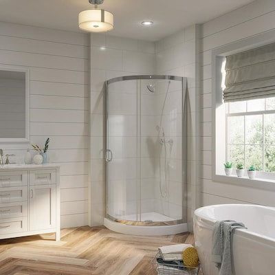 OVE Decors Breeze Chrome Floor Round 2-Piece Corner Shower Kit (Actual: 76-in x x)