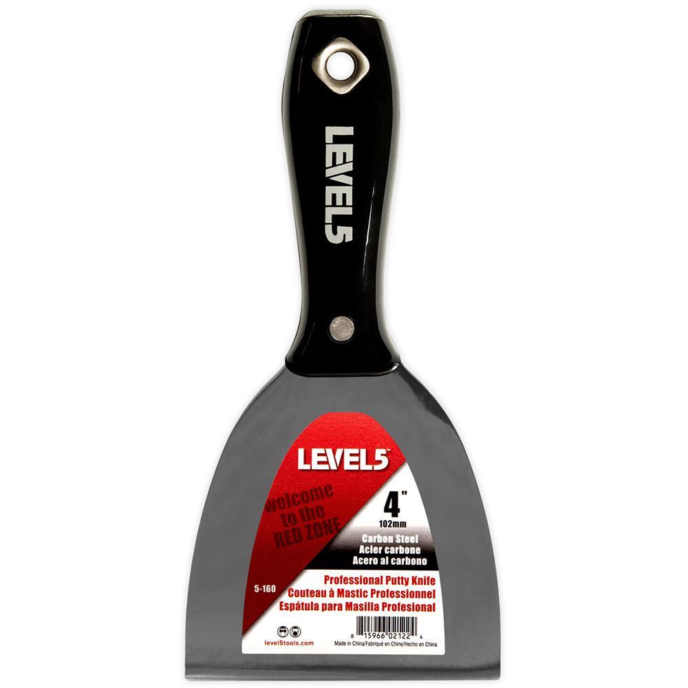 4 in. Carbon Steel Putty Knife Black Plastic Handle Hammerend - Super Arbor