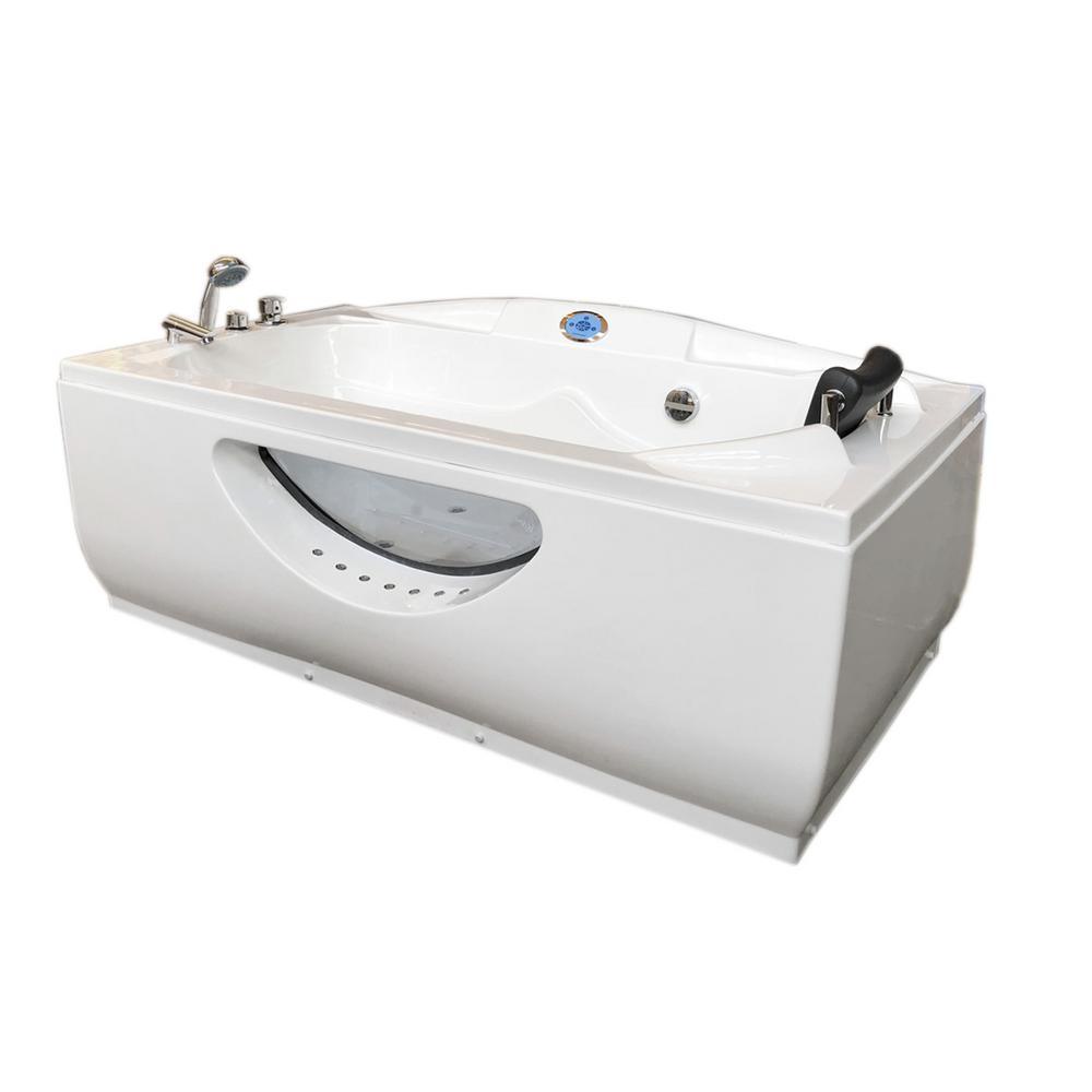 Paris with heater 67 in. L  Acrylic Right Drain Corner Alcove Whirlpool Bathtub in White - Super Arbor
