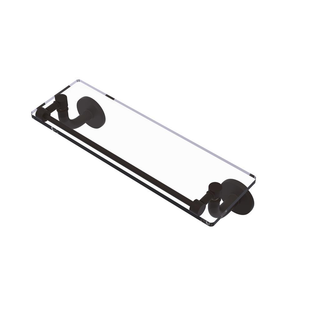 Remi Collection 16 in. Glass Vanity Shelf with Gallery Rail in Satin Nickel - Super Arbor
