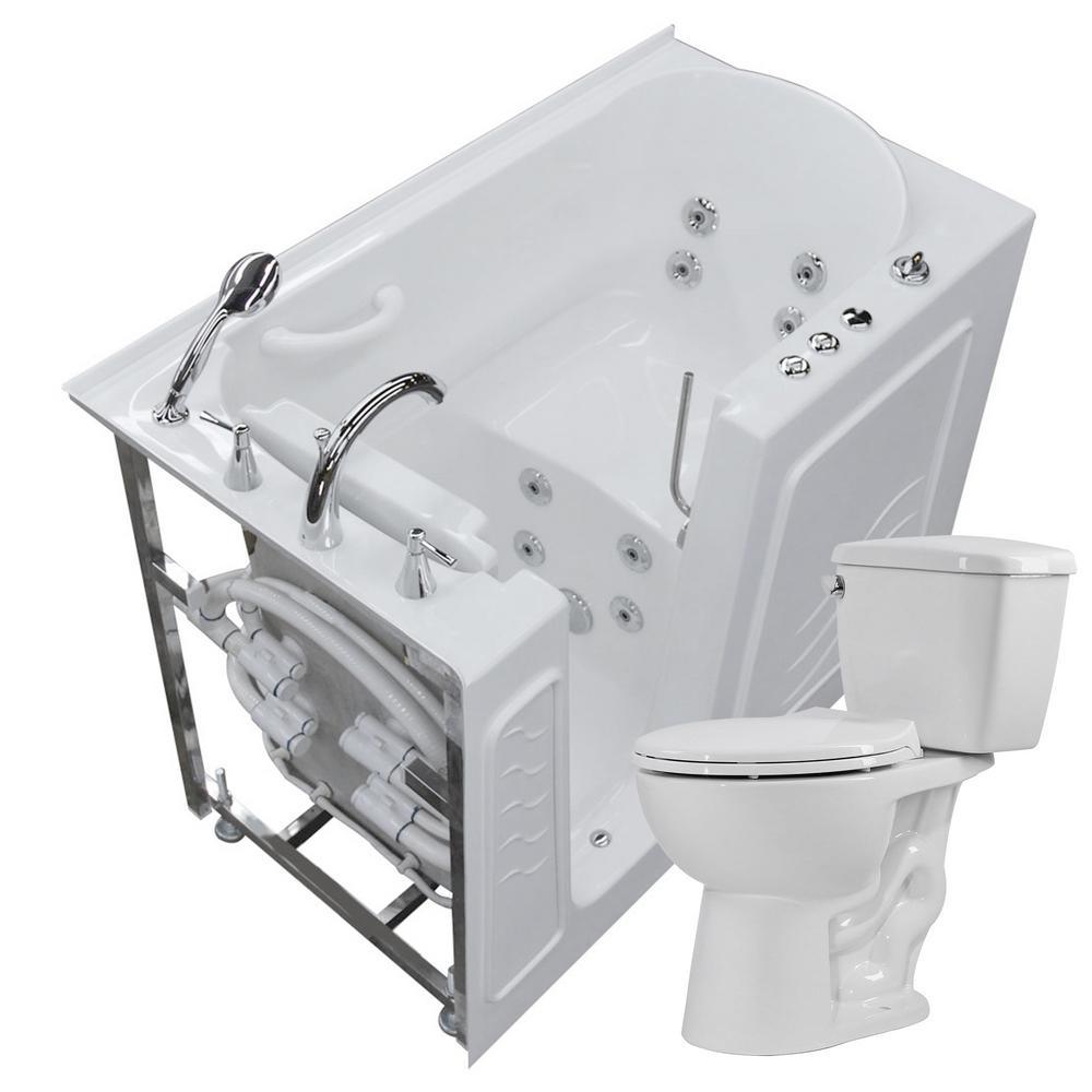 52.8 in. Walk-In Whirlpool Bathtub in White with 1.28 GPF Single Flush Toilet - Super Arbor
