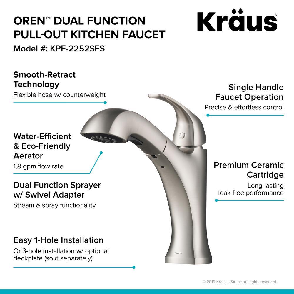 Spot Free Oren Single-Handle Pull-Out Sprayer Kitchen Faucet in All-Brite Stainless Steel - Super Arbor