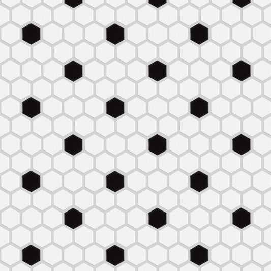 Merola Tile Madison Hex Matte 11-7/8 in. x 10-1/4 in. x 6mm Cool White with Black Dot Porcelain Mosaic Tile