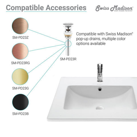 24 in. Ceramic Single Faucet Hole Vanity Top in White with White Basin - Super Arbor