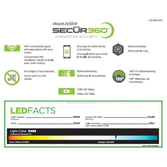 SECUR360 Video Wi-Fi Connected White Wired Twin Head LED Motion Activated Outdoor Security Flood Light 2000 Lumens