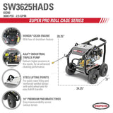 Simpson Super Pro Roll-Cage 3600 PSI at 2.5 GPM HONDA GX200 Cold Water Professional Gas Pressure Washer