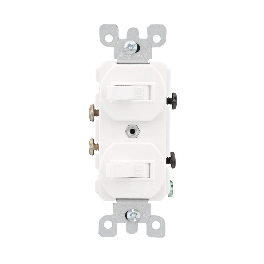 15 Amp Combination Double Switch, White - Super Arbor