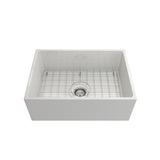 Farmhouse Apron-Front Fireclay 27 in. Single Bowl Kitchen Sink in White with Grid - Super Arbor