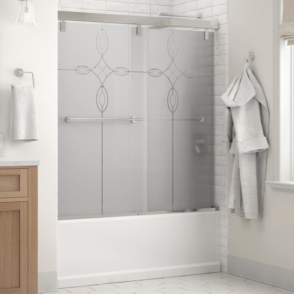 Everly 60 in. x 59-1/4 in. Mod Semi-Frameless Sliding Bathtub Door in Matte Black and 1/4 in. (6mm) Transition Glass - Super Arbor