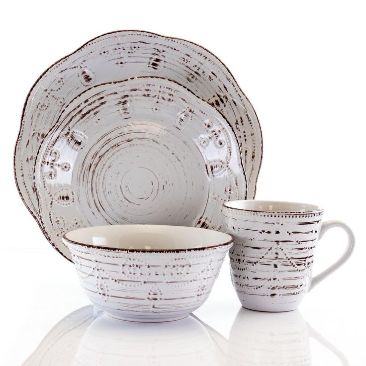 Rustic Birch 16-Piece Casual White Stoneware Dinnerware Set (Service for 4)