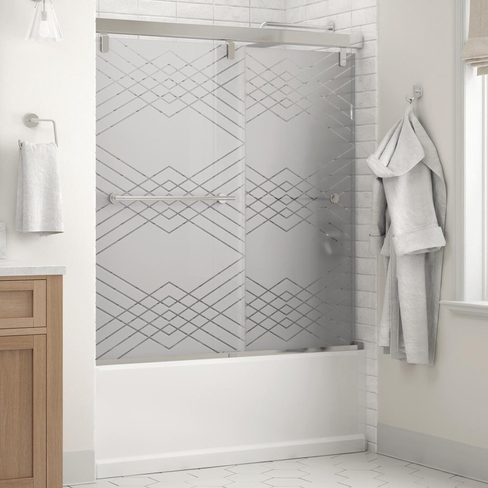 Lyndall 60 x 59-1/4 in. Frameless Mod Soft-Close Sliding Bathtub Door in Nickel with 1/4 in. (6mm) Tranquility Glass - Super Arbor