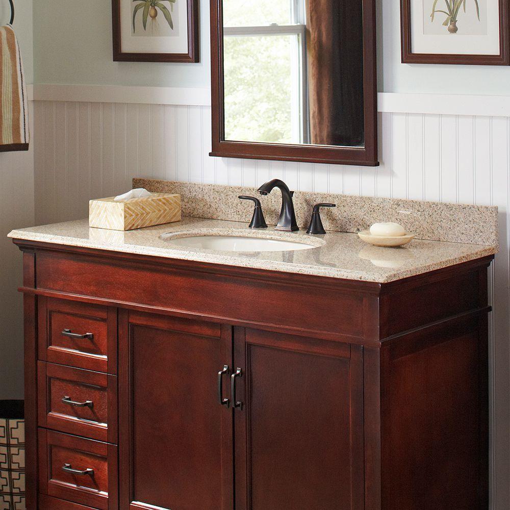 37 in. W Granite Vanity Top in Beige with Biscuit Bowl and 8 in. Faucet Spread - Super Arbor