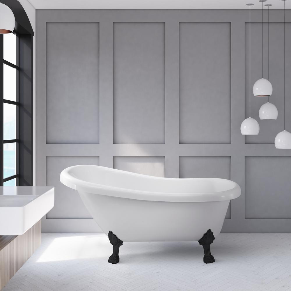61 in. Acrylic Clawfoot Non-Whirlpool Bathtub in White - Super Arbor