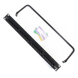 24-Port eXtreme Cat 6+ Flat 110-Style 1RU Patch Panel with Cable Management Bar, Black - Super Arbor