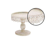 10 in. W x 9 in. H Round Whitewashed and Rust Brown Cake Stand with Cutout Bunting Overhang