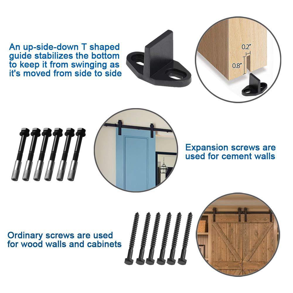 9 ft./108 in. Black Bent Strap Sliding Barn Door Track and Hardware Kit for Single Door with Floor Guide - Super Arbor