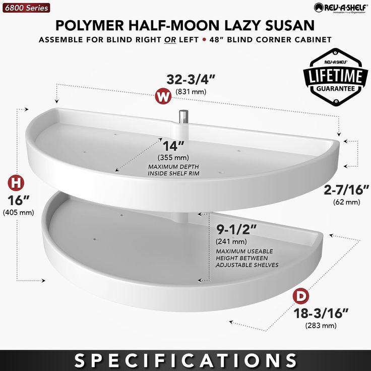 Rev-A-Shelf 2-Tier Plastic Half Moon Cabinet Lazy Susan