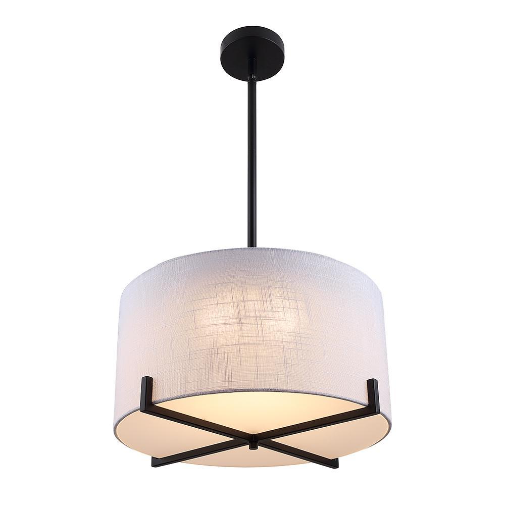 35-Watt Matte Black Integrated LED Pendant with Fabric Shade - Super Arbor