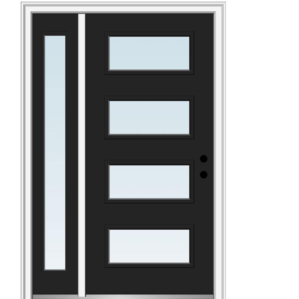 53 in. x 81.75 in. Celeste Clear Low-E Glass Right-Hand 4-Lite Eclectic Painted Steel Prehung Front Door with Sidelite - Super Arbor