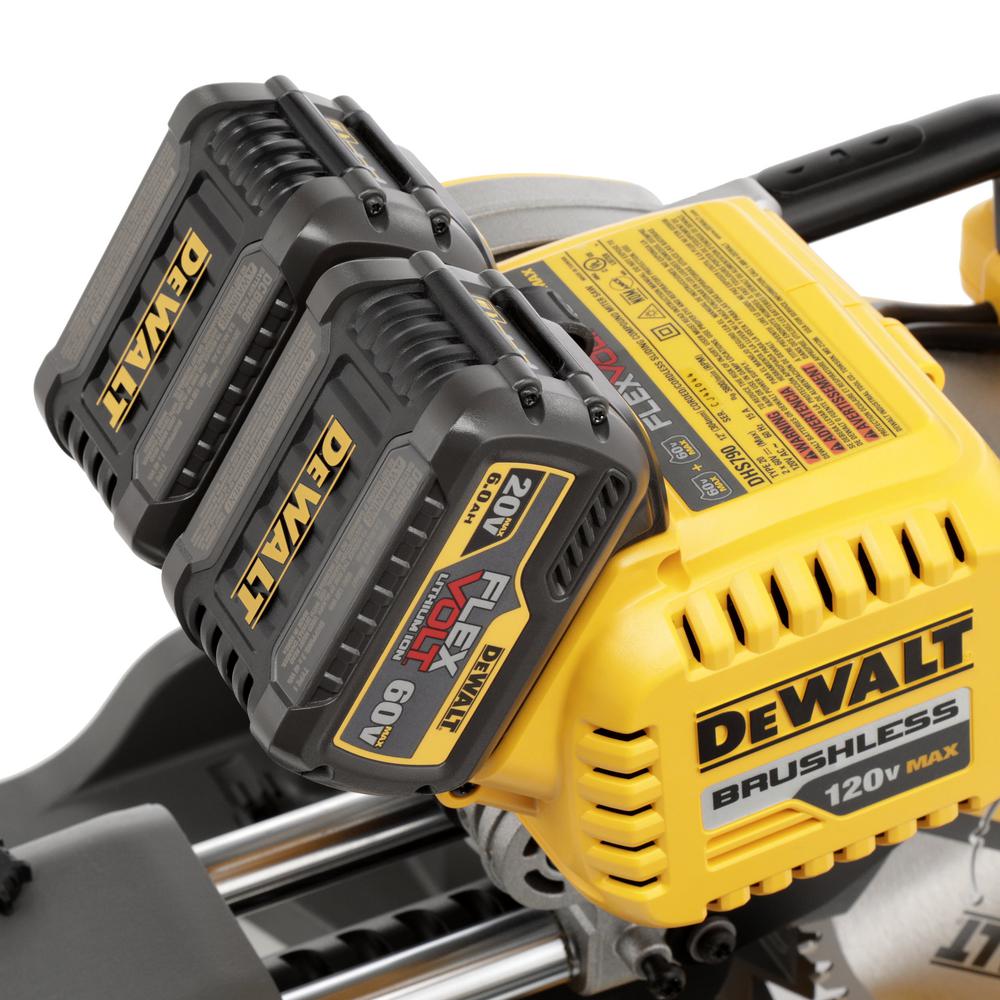 FLEXVOLT 120-Volt MAX Lithium-Ion Cordless Brushless 12 in. Sliding Miter Saw w/ AC Adapter, (2) Batteries 2Ah & Charger - Super Arbor