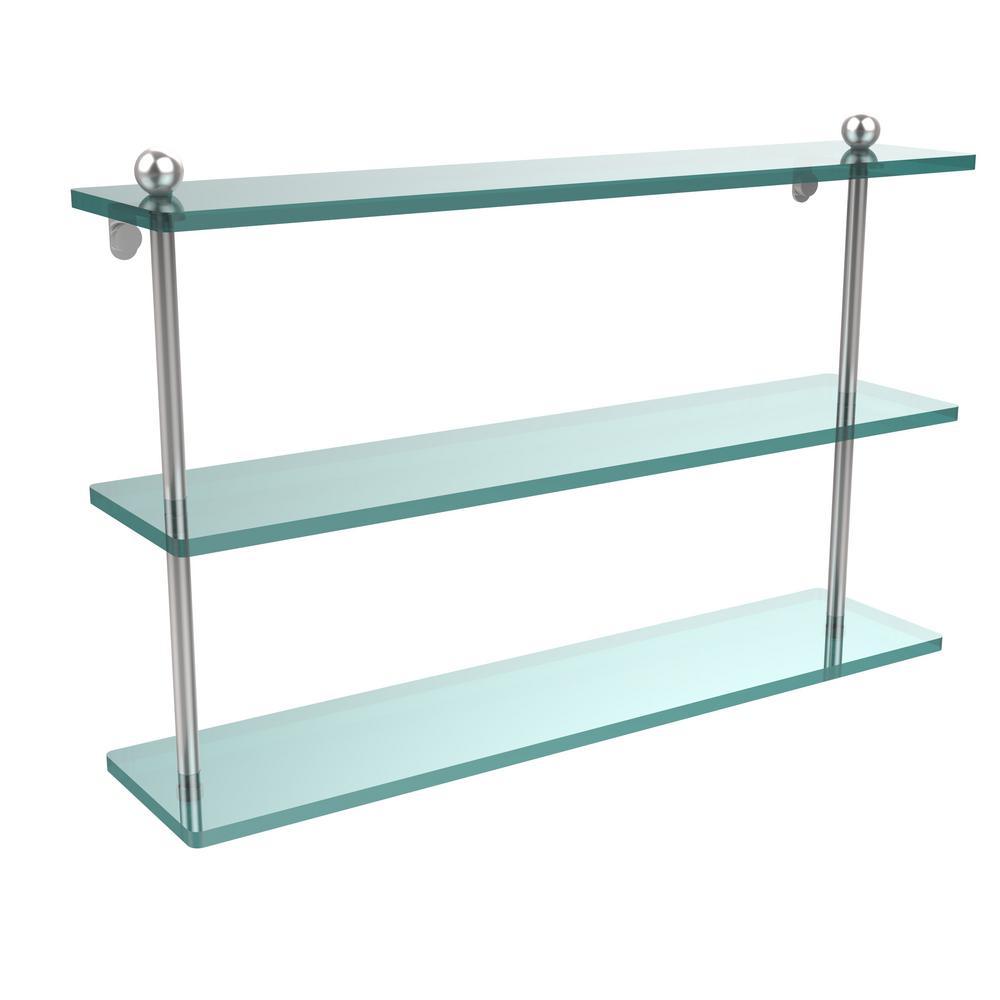 22 in. L  x 15 in. H  x 5 in. W 3-Tier Clear Glass Bathroom Shelf in Satin Nickel - Super Arbor