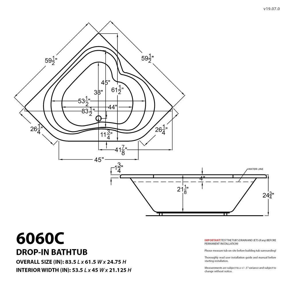 Beryl 5 ft. Acrylic Corner Drop-in Whirlpool Bathtub in White - Super Arbor